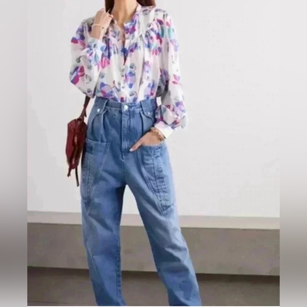 ISABEL MARANT Ritonea Pintucked Floral-print Silk Blouse In White